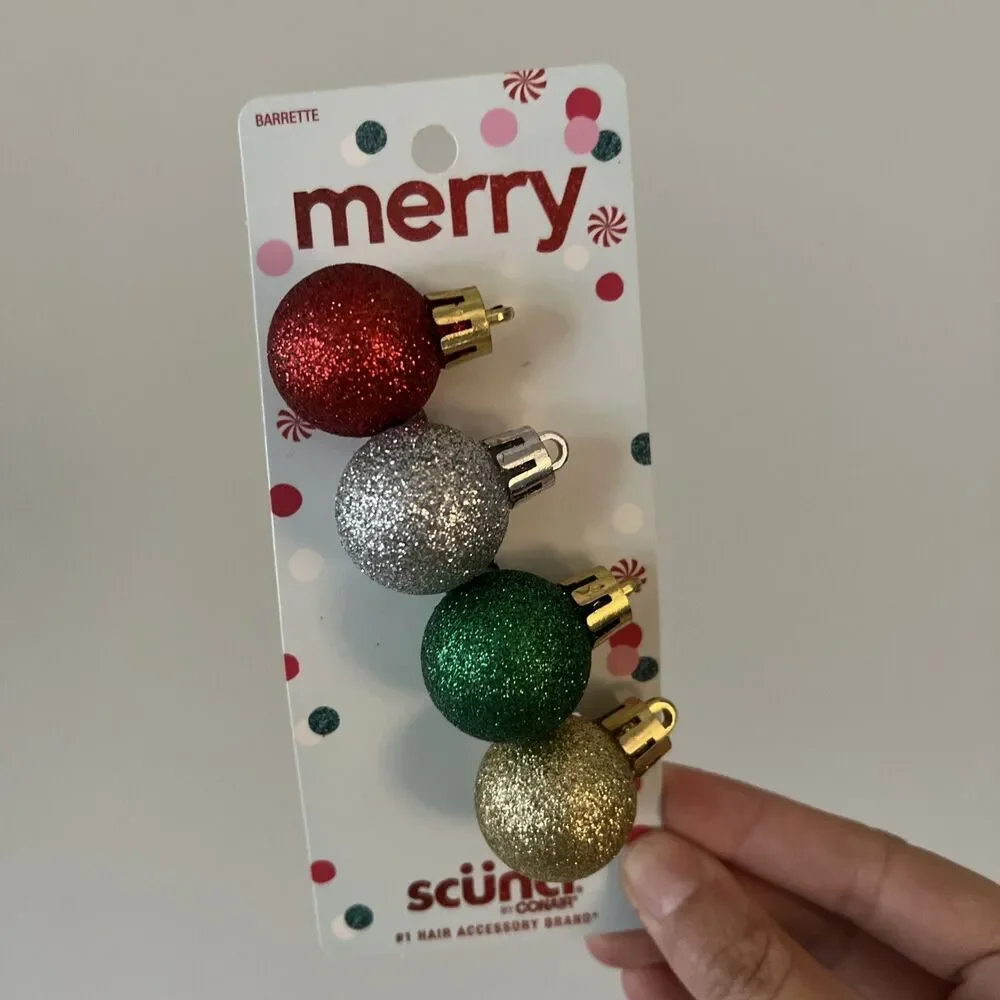 Merry Scunci By Conair Glitter Ornament Barrette Christmas Long‎ Hair Accessory